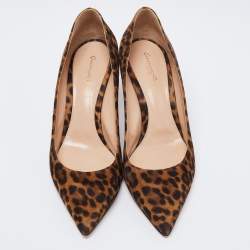 Pre Owned Gianvito Rossi Brown/Black Leopard Print Suede Pointed-Toe Pumps Size 41