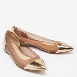 Pre Owned Gianvito Rossi Metallic Gold Leather, PVC Plexi Ballet Flats Size 40