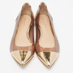 Pre Owned Gianvito Rossi Metallic Gold Leather, PVC Plexi Ballet Flats Size 40
