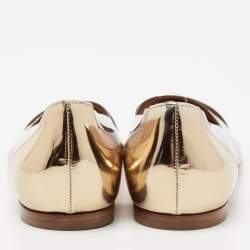 Pre Owned Gianvito Rossi Metallic Gold Leather, PVC Plexi Ballet Flats Size 40