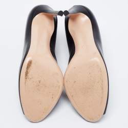 Pre Owned Gianvito Rossi Black Leather Vamp Peep Toe Booties Size 41