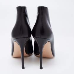 Pre Owned Gianvito Rossi Black Leather Vamp Peep Toe Booties Size 41