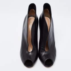Pre Owned Gianvito Rossi Black Leather Vamp Peep Toe Booties Size 41
