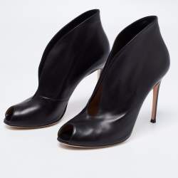Pre Owned Gianvito Rossi Black Leather Vamp Peep Toe Booties Size 41