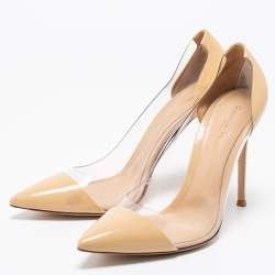 Pre Owned Gianvito Rossi Beige Patent Leather and PVC Plexi Pointed Toe Pumps Size 41