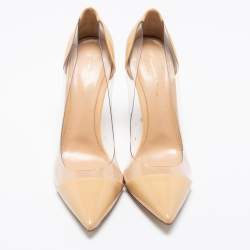 Pre Owned Gianvito Rossi Beige Patent Leather and PVC Plexi Pointed Toe Pumps Size 41