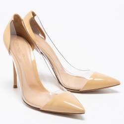 Pre Owned Gianvito Rossi Beige Patent Leather and PVC Plexi Pointed Toe Pumps Size 41