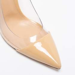 Pre Owned Gianvito Rossi Beige Patent Leather and PVC Plexi Pointed Toe Pumps Size 41