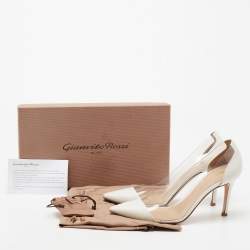 Pre Owned Gianvito Rossi White Leather And PVC Plexi Pointed Toe Pumps Size 37