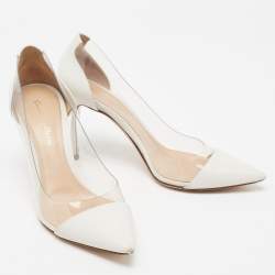 Pre Owned Gianvito Rossi White Leather And PVC Plexi Pointed Toe Pumps Size 37