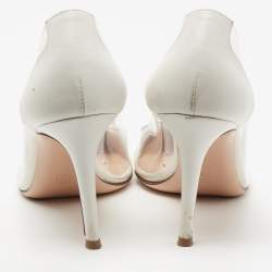 Pre Owned Gianvito Rossi White Leather And PVC Plexi Pointed Toe Pumps Size 37