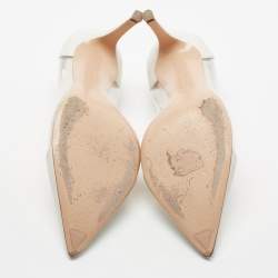 Pre Owned Gianvito Rossi White Leather And PVC Plexi Pointed Toe Pumps Size 37