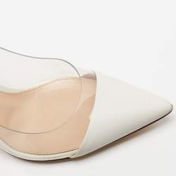 Pre Owned Gianvito Rossi White Leather And PVC Plexi Pointed Toe Pumps Size 37