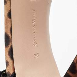 Pre Owned Gianvito Rossi Black/Brown Lace and Leopard Print Satin Ankle-Tie Sandals Size 36