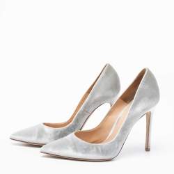 Pre Owned Gianvito Rossi Grey Velvet Pointed Toe Pumps Size 37