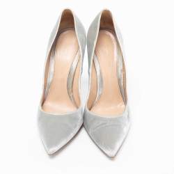 Pre Owned Gianvito Rossi Grey Velvet Pointed Toe Pumps Size 37