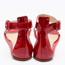 Pre Owned Gianvito Rossi Red Patent Leather Ankle Strap Sandals Size 40