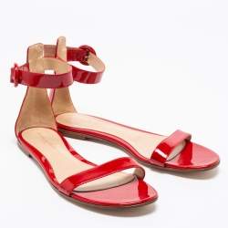 Pre Owned Gianvito Rossi Red Patent Leather Ankle Strap Sandals Size 40