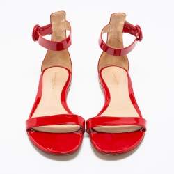 Pre Owned Gianvito Rossi Red Patent Leather Ankle Strap Sandals Size 40