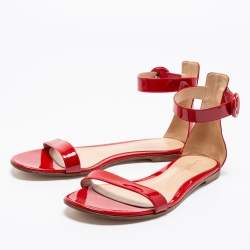 Pre Owned Gianvito Rossi Red Patent Leather Ankle Strap Sandals Size 40