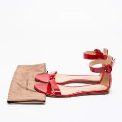 Pre Owned Gianvito Rossi Red Patent Leather Ankle Strap Sandals Size 40