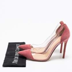 Pre Owned Gianvito Rossi Pink Suede and PVC Plexi Pumps Size 38.5