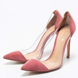 Pre Owned Gianvito Rossi Pink Suede and PVC Plexi Pumps Size 38.5