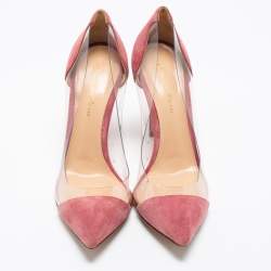 Pre Owned Gianvito Rossi Pink Suede and PVC Plexi Pumps Size 38.5