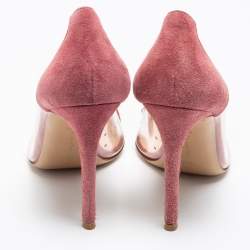 Pre Owned Gianvito Rossi Pink Suede and PVC Plexi Pumps Size 38.5