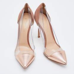 Pre Owned Gianvito Rossi Metallic Rose Gold Leather And PVC Plexi Pointed Toe Pumps Size 38.5