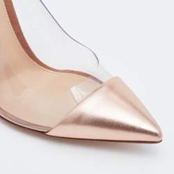 Pre Owned Gianvito Rossi Metallic Rose Gold Leather And PVC Plexi Pointed Toe Pumps Size 38.5