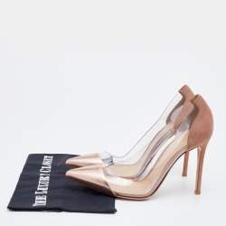 Pre Owned Gianvito Rossi Metallic Rose Gold Leather And PVC Plexi Pointed Toe Pumps Size 38.5