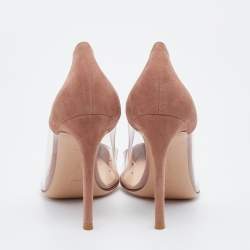 Pre Owned Gianvito Rossi Metallic Rose Gold Leather And PVC Plexi Pointed Toe Pumps Size 38.5