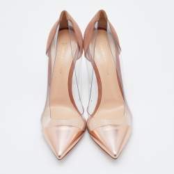 Pre Owned Gianvito Rossi Metallic Rose Gold Leather And PVC Plexi Pointed Toe Pumps Size 38.5