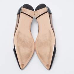 Pre Owned Gianvito Rossi Black Patent Leather And PVC Plexi Pointed Toe Ballet Flats Size 39.5