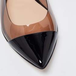 Pre Owned Gianvito Rossi Black Patent Leather And PVC Plexi Pointed Toe Ballet Flats Size 39.5
