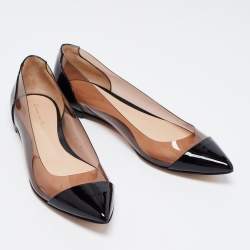 Pre Owned Gianvito Rossi Black Patent Leather And PVC Plexi Pointed Toe Ballet Flats Size 39.5