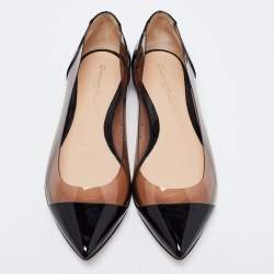 Pre Owned Gianvito Rossi Black Patent Leather And PVC Plexi Pointed Toe Ballet Flats Size 39.5