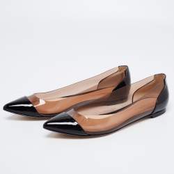 Pre Owned Gianvito Rossi Black Patent Leather And PVC Plexi Pointed Toe Ballet Flats Size 39.5