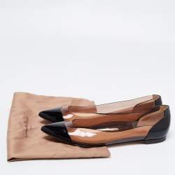 Pre Owned Gianvito Rossi Black Patent Leather And PVC Plexi Pointed Toe Ballet Flats Size 39.5