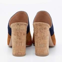 Pre Owned Gianvito Rossi Multicolor Suede Cork Block Heel Mules Size 38