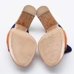 Pre Owned Gianvito Rossi Multicolor Suede Cork Block Heel Mules Size 38