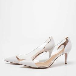 Pre Owned Gianvito Rossi White Leather and PVC Plexi Pumps Size 38.5