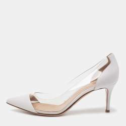 Pre Owned Gianvito Rossi White Leather and PVC Plexi Pumps Size 38.5
