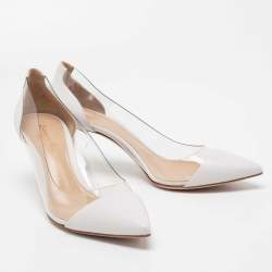 Pre Owned Gianvito Rossi White Leather and PVC Plexi Pumps Size 38.5