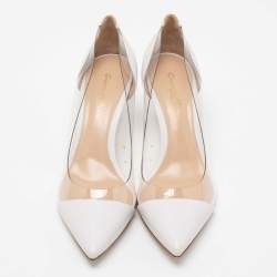 Pre Owned Gianvito Rossi White Leather and PVC Plexi Pumps Size 38.5