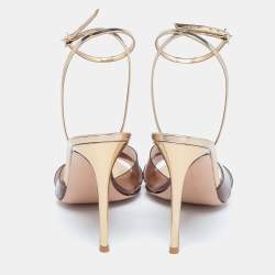 Pre Owned Gianvito Rossi Brown/Light Gold PVC and Leather Plexi Stark Ankle-Strap Sandals Size 41