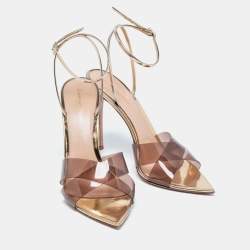 Pre Owned Gianvito Rossi Brown/Light Gold PVC and Leather Plexi Stark Ankle-Strap Sandals Size 41