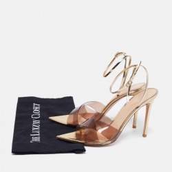 Pre Owned Gianvito Rossi Brown/Light Gold PVC and Leather Plexi Stark Ankle-Strap Sandals Size 41