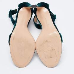 Pre Owned Gianvito Rossi Dark Green Velvet Portofino Ankle-Strap Sandals Size 41